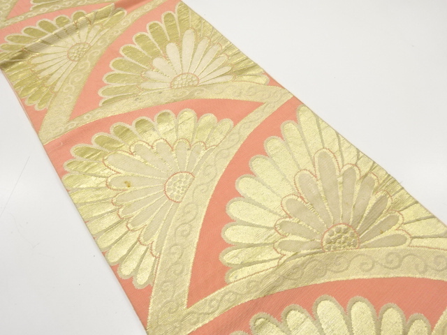 JAPANESE KIMONO / ANTIQUE FUKURO OBI / WOVEN KIKU